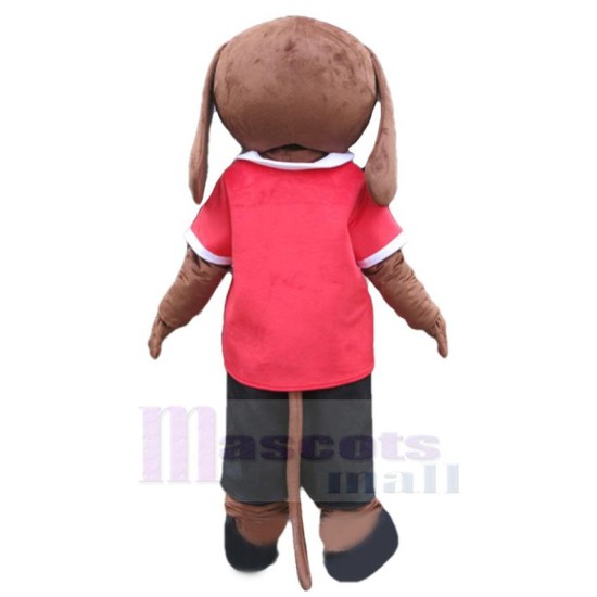 Super Cute Brown Dog Mascot Costume Animal in Red T-shirt