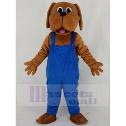 Brauner Bluthund Hund Maskottchen Kostüm mit blauem Overall