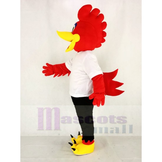 Red Roadrunner Bird Mascot Costume with White T-shirt