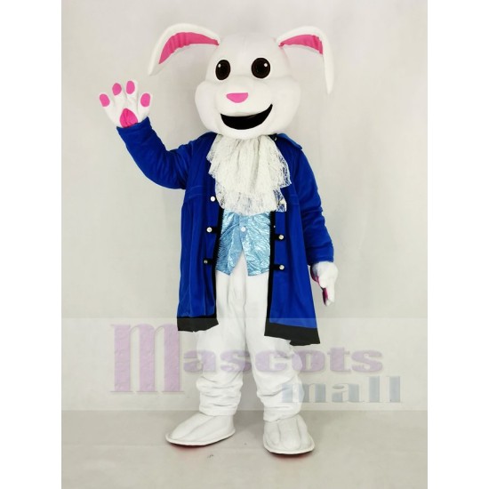 Easter White Rabbit Mascot Costume with Blue Coat adult mascot costume