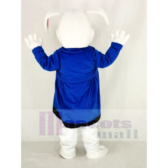 Easter White Rabbit Mascot Costume with Blue Coat adult mascot costume