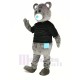 Gray Teddy Bear Mascot Costume Cartoon Male with Black Clothes