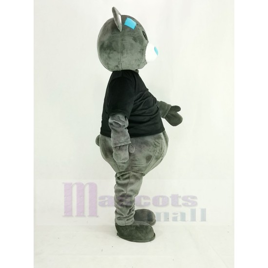 Gray Teddy Bear Mascot Costume Cartoon Male with Black Clothes