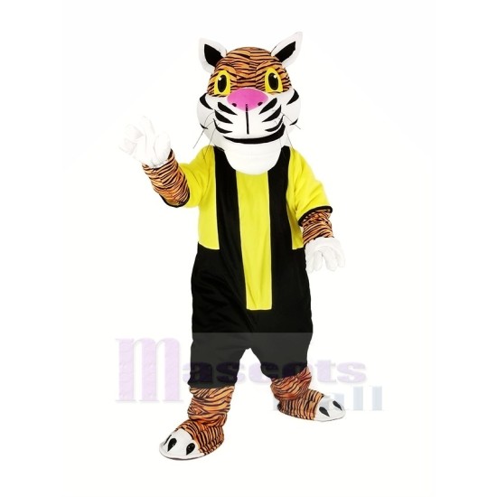 Power Tiger Mascot Costume with Black and Yellow Sweatshirt