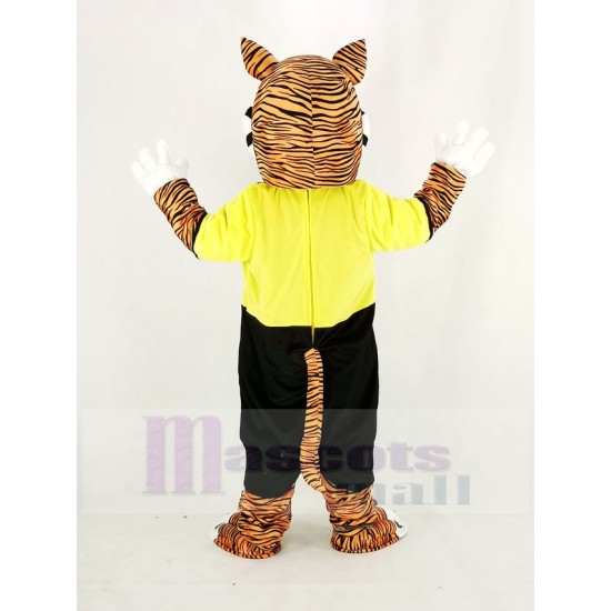 Power Tiger Mascot Costume with Black and Yellow Sweatshirt