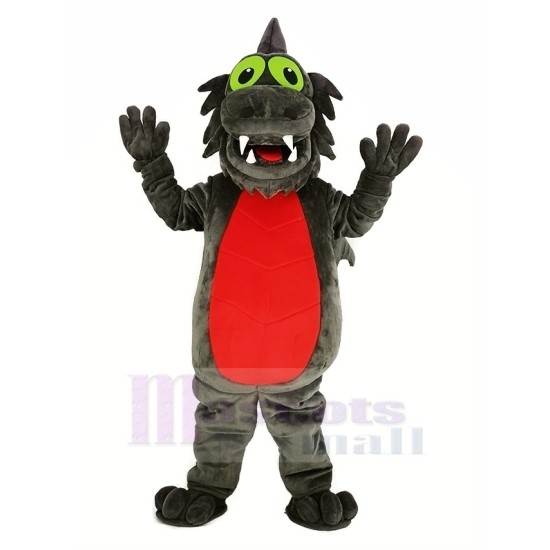 Gray Dragon Mascot Costume with Red Belly Animal