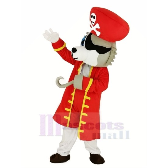 Piratenwolf Maskottchen Kostüm im roten Mantel Tier