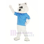 Cute White Bear Mascot Costume with Blue T-shirt