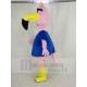 Pink Flamingo Bird with Sunglasses Mascot Costume in Blue T-shirt