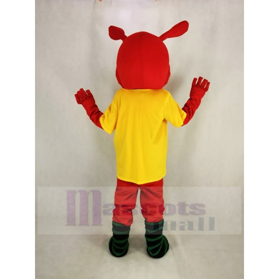 Red Kangaroo Mascot Costume with Yellow T-shirt