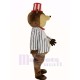 Huge Brown Teddy Bear Mascot Costume with White Striped Coat