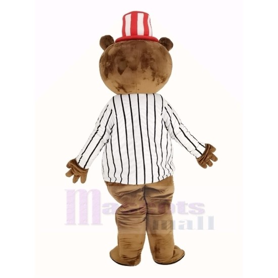 Huge Brown Teddy Bear Mascot Costume with White Striped Coat