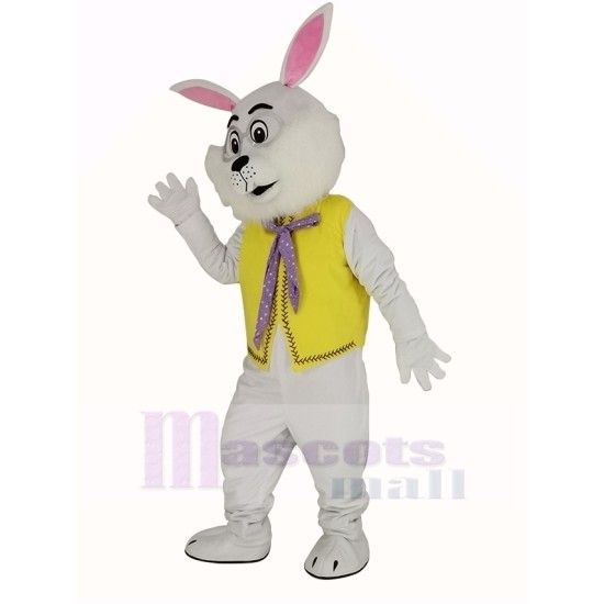 White Easter Bunny Rabbit Mascot Costume in Yellow Vest