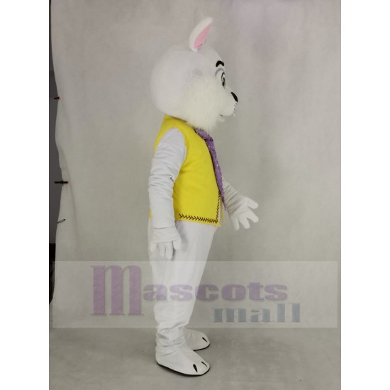 White Easter Bunny Rabbit Mascot Costume in Yellow Vest