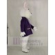 White Easter Bunny Rabbit Mascot Costume in Purple Coat