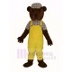 Teddy Bear Mascot Costume in Yellow Overalls Cartoon