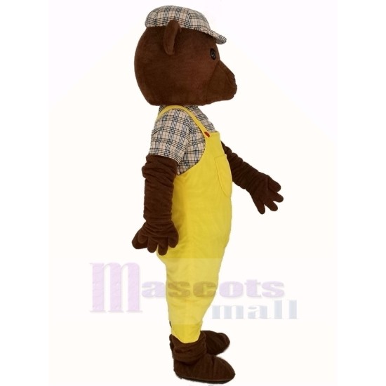 Teddy Bear Mascot Costume in Yellow Overalls Cartoon