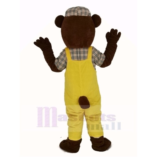 Teddy Bear Mascot Costume in Yellow Overalls Cartoon