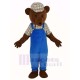 Teddy Bear Mascot Costume in Blue Overalls Cartoon