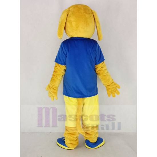 Golden Dog Mascot Costume in Blue T-shirt Animal