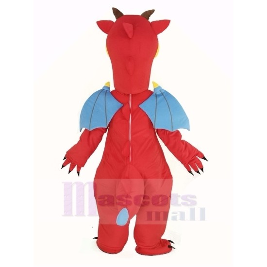 Red Dragon Mascot Costume with Blue Wings Animal