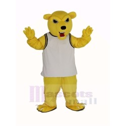 Power Fierce Yellow Bear Mascot Costume in White Vest