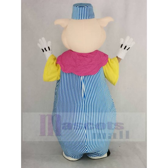 Schwein Maskottchen Kostüm in blau-weiß gestreifter Kleidung Tier