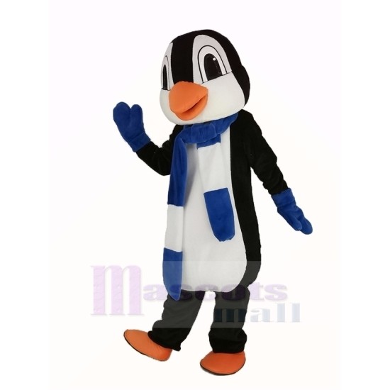 Penguin Mascot Costume with Blue and White Scarf Animal