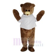 Gros ours brun Costume de mascotte en T-shirt blanc