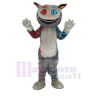 Cheshire Gato Traje de la mascota con ojos rojos y azules Dibujos animados