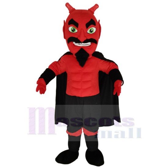 Red Devil Mascot Costume with Black Cloak Cartoon