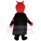 Red Devil Mascot Costume with Black Cloak Cartoon