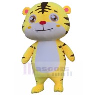 Calm Yellow Tiger Mascot Costume with White Belly Cartoon