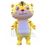 Calme Tigre jaune Costume de mascotte avec ventre blanc Dessin animé