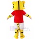 Yellow Fortunate Tiger Mascot Costume in Red Shirt Cartoon