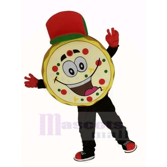Deliciosa pizza Disfraz de mascota con sombrero rojo