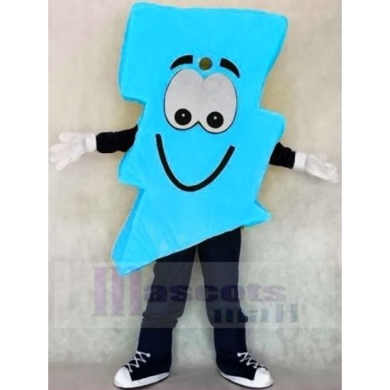 Neon Blue Lightning Bolt Mr. Electric Lightning Bolt Mascot Costume