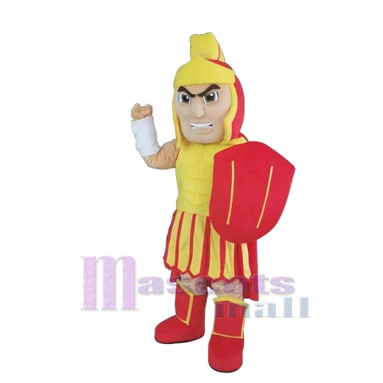 Spartan Trojan in Red and Yellow Armour Mascot Costume People