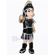 Noir Chevalier spartiate Costume de mascotte avec ruban gris Gens