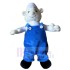 White Snowman Mascot Costume in Blue Overalls