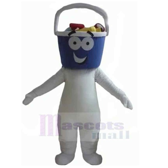 Snowman Mascot Costume with A Blue Bucket-Shaped Head