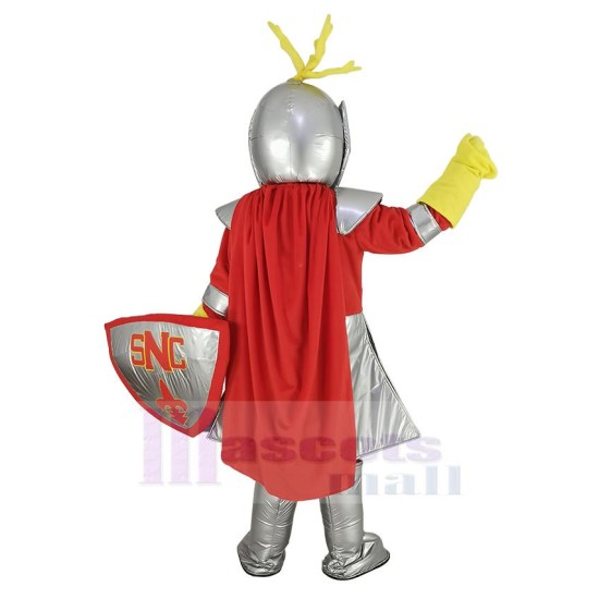 Silver Knight Mascot Costume with Red Cloak People